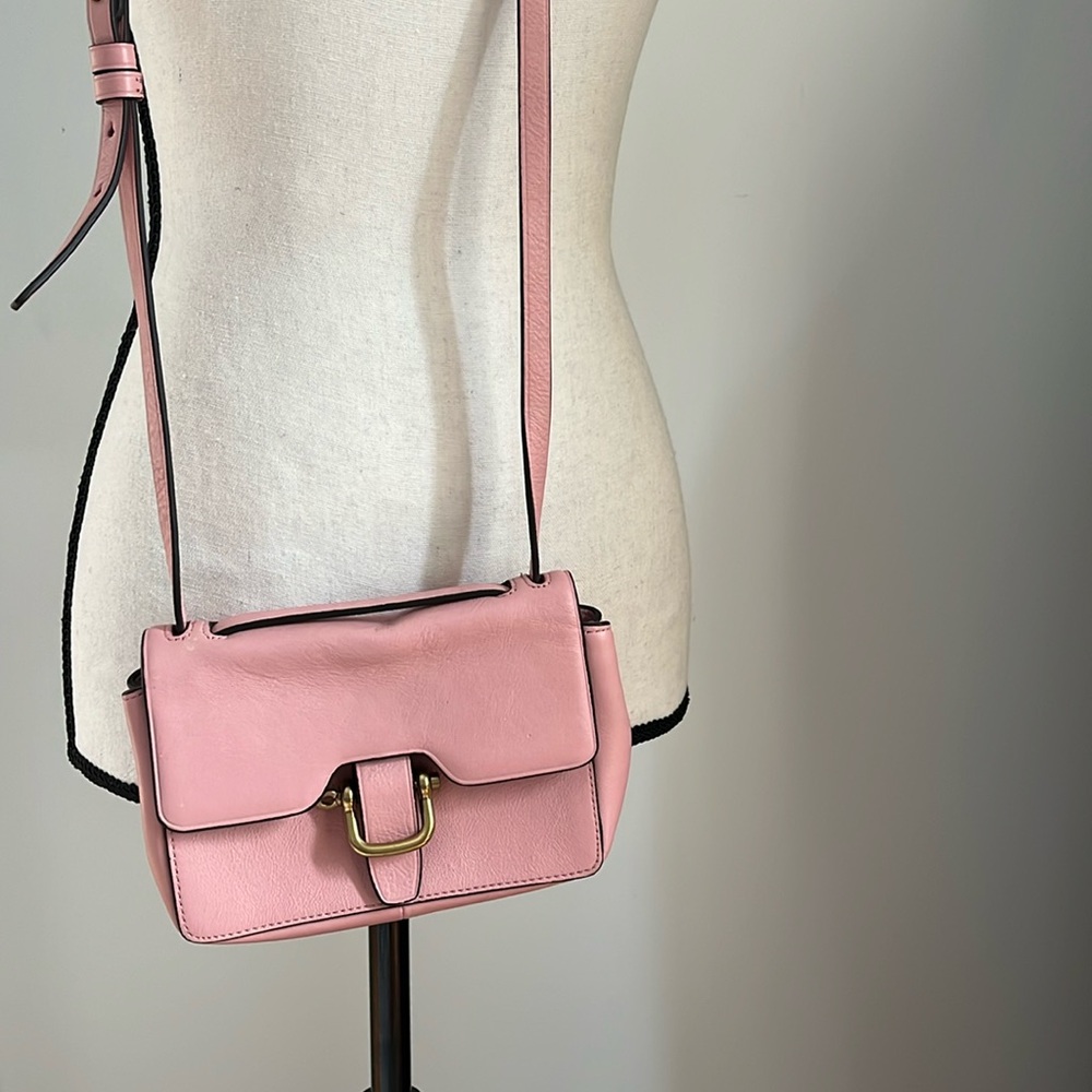 J Crew Frosty Blossom Pink Leather Gold Buckle Crossbody Bag